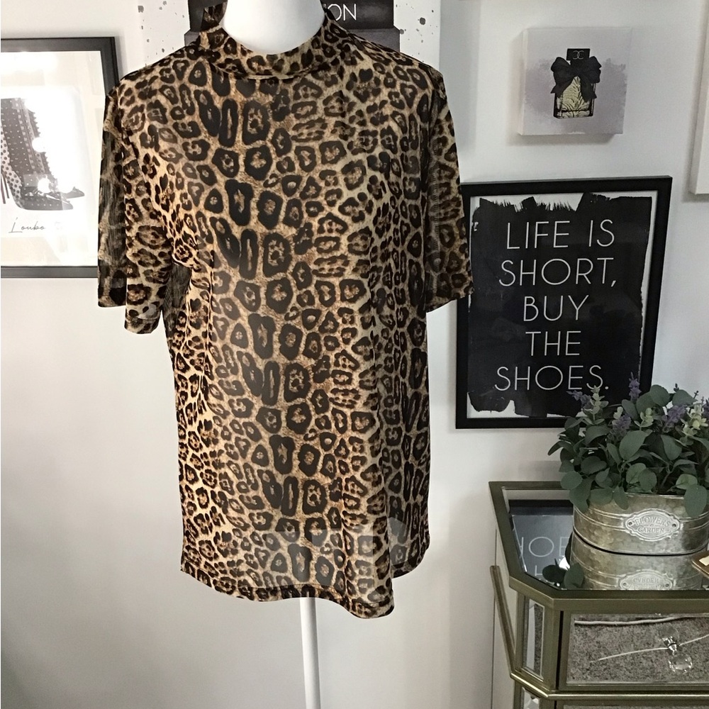 Leopard Print Mesh Women's Top (XL)